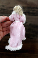 Artisan-Made Vintage 1:12 Dollhouse Porcelain Bisque Seated Woman Figurine in Pink Bathrobe