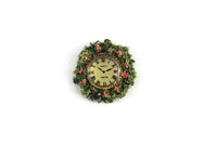 Artisan-Made Vintage 1:12 Miniature Dollhouse Round Green & Pink Floral Wall Clock Signed by Artist