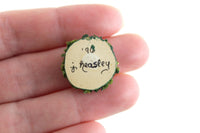 Artisan-Made Vintage 1:12 Miniature Dollhouse Round Green & Pink Floral Wall Clock Signed by Artist