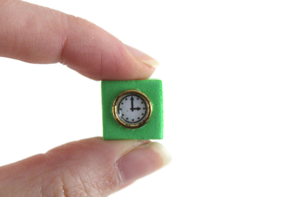 Vintage 1:12 Miniature Dollhouse Square Green Clock
