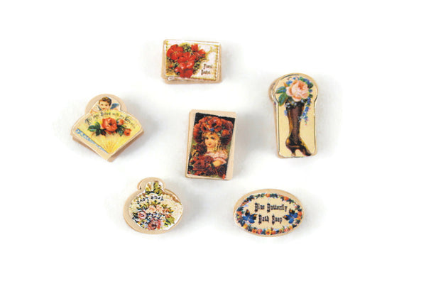 Set of 6 Vintage 1:12 Miniature Dollhouse Boxed French Soap & Bath Product Set