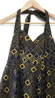 New Anthropologie Navy Blue & Yellow Geometric "Rhythmic Repetition Dress" by Edme & Esyllte, Size 8, Originally $158