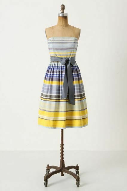 New Anthropologie Blue & Yellow Striped "Paraiso Dress" by Maeve, Size   The Mustard Dandelion
