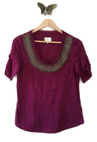 New Anthropologie Deep Pink Embellished "Jewelscape Tee" by Deletta, Size M, Originally $78