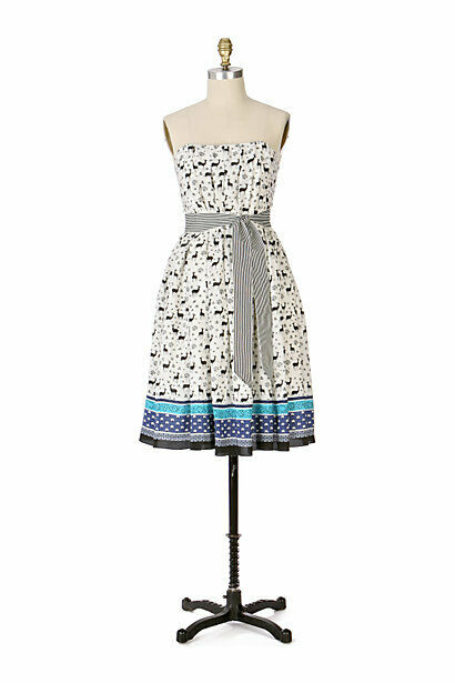 New Anthropologie White & Black Silk "Deer Meadow Dress" by Anna Sui,  The  Mustard Dandelion
