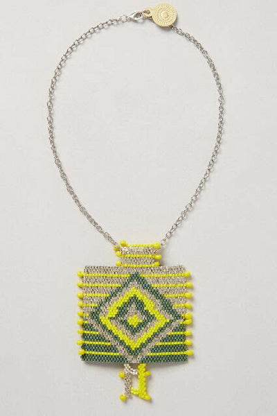 New Anthropologie Neon "Blanket Weave Pendant Necklace" by Gahaya Links, Originally $88