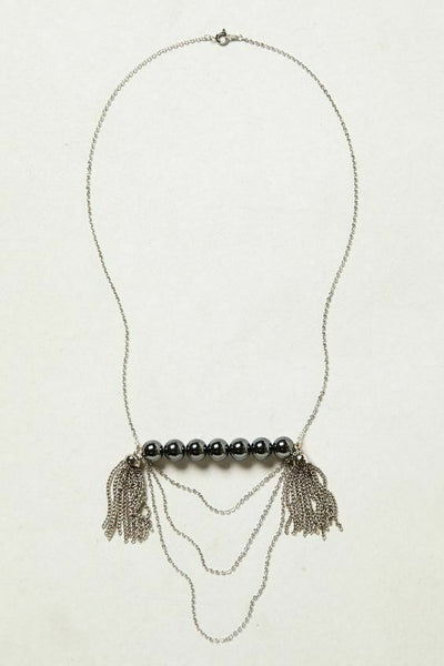 Rare New Anthropologie Silver Beaded Tassel "Felucca Necklace", Originally $48