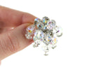 Vintage Aurora Borealis Iridescent Crystal Beaded Dangling Clip-On Earrings