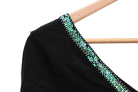 Vintage GAP Black Long Sleeve V-Neck Sweater with Blue Sequin Trim