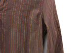 Vintage Brown Metallic Striped Long Sleeve Shirt with V-Neck & Buttoned Cuffs