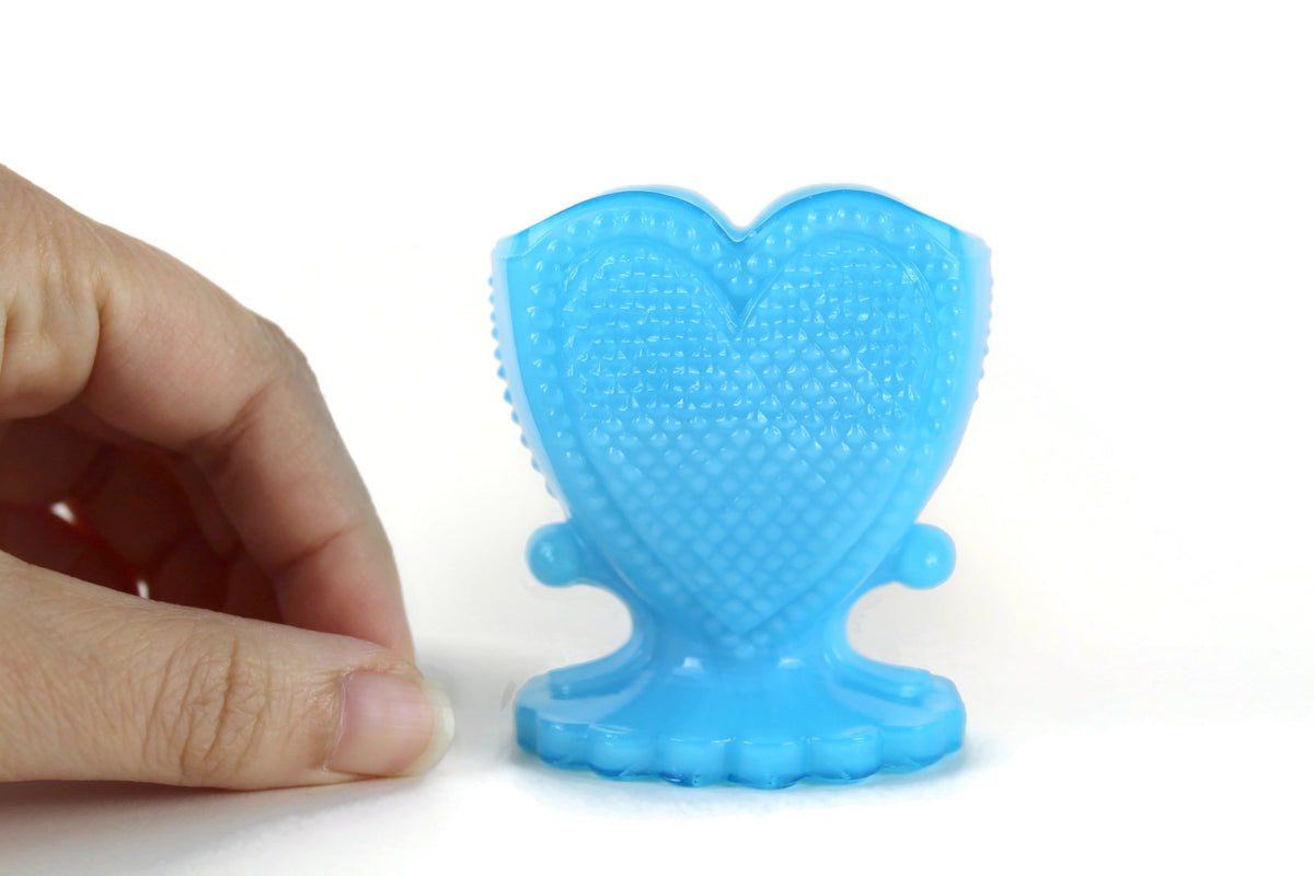 Vintage Degenhart Milk Blue Glass Sweetheart Toothpick Holder The