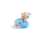 Vintage 1:12 Miniature Dollhouse Baby Doll Figurine in Handmade Blue Crochet Dress & Bonnet