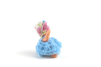 Vintage 1:12 Miniature Dollhouse Baby Doll Figurine in Handmade Blue Crochet Dress & Bonnet