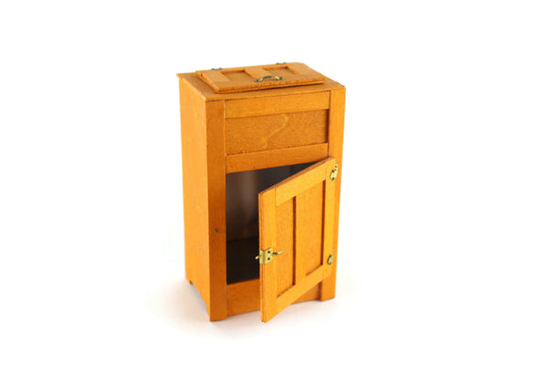 Vintage 1:12 Miniature Dollhouse Wooden Ice Box Refrigerator
