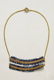 New Rare Anthropologie "Echoing Necklace" Dark Blue Denim & Gold Chain