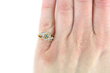 Vintage Gold Midi Ring or Pinky Ring with Blue & Clear Rhinestones, Size 4