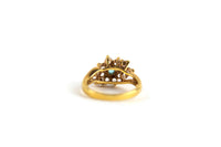 Vintage Gold Midi Ring or Pinky Ring with Blue & Clear Rhinestones, Size 4