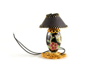 Vintage 1:12 Miniature Dollhouse Black & Floral 12V Wired Table Lamp (Untested)