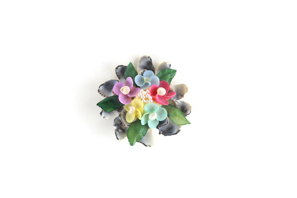 Vintage Celluloid Seashell Flower Brooch