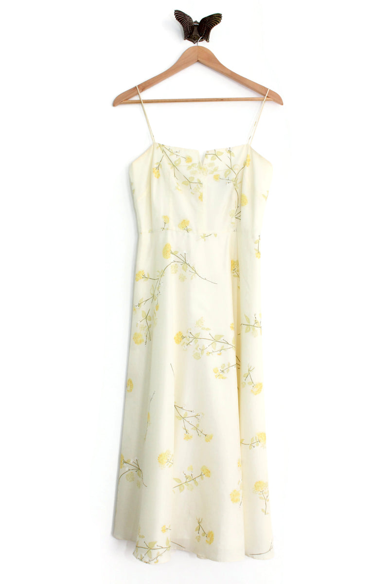 knee length dresses for ladies Exciting News Floral Midi Dress - Cream, Yellow and Green