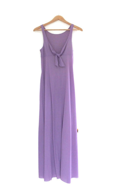 Vintage Purple V-Neck Maxi Dress, Nightgown or Peignoir with Knotted Detail, Size Small