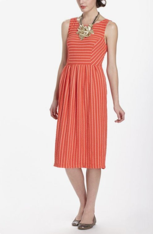 ribbon stripe midi dress New Anthropologie Orange Striped 