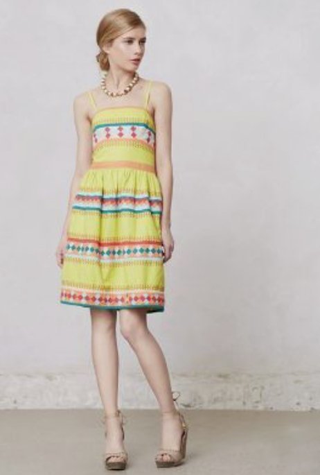 Anthropologie outlet Yellow Teofila Embroidered Swing Dress XSP