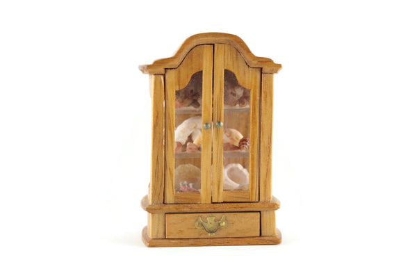 Vintage 1:12 Miniature Dollhouse Wooden Cabinet with Seashell Collection