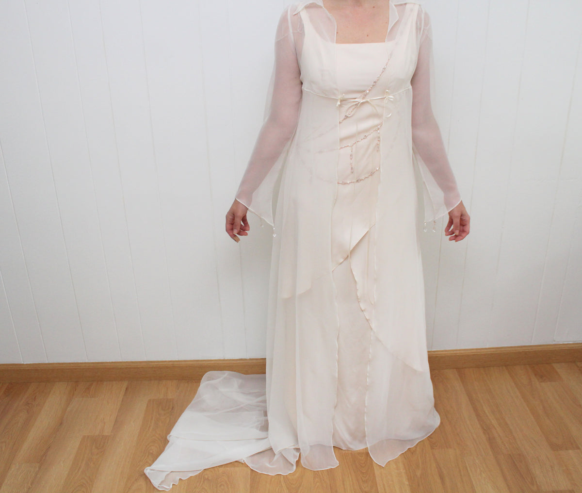 Vintage & Handmade Ivory Off White Sheer Bridal Dress Jacket Overlay w ...