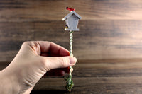 Vintage 1:12 Miniature Dollhouse White Birdhouse or Bird Feeder with Birds