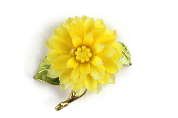 Large Vintage Yellow Chrysanthemum Celluloid Flower Brooch