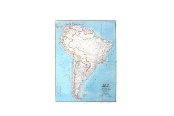 Vintage 1972 National Geographic Double-Sided Wall Map of South America