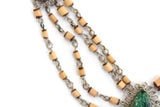 Vintage Beige, Wood & Turquoise Beaded Layered Necklace