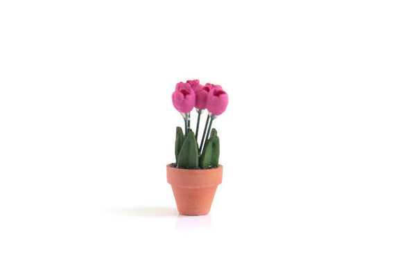 Vintage 1:12 Miniature Dollhouse Pink Potted Tulips