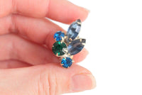 Vintage Green & Blue Rhinestone Clip-On Earrings
