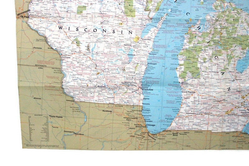 Vintage 1973 National Geographic Double-Sided Close-Up USA Great Lakes ...