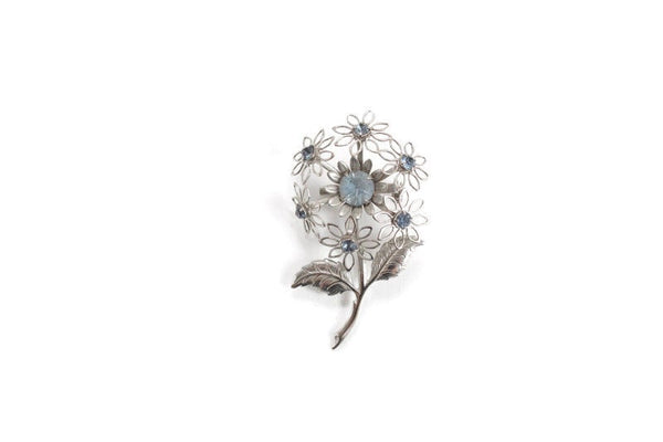 Vintage Blue Rhinestone Daisy Flower Brooch