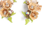 Vintage Peach Rhinestone Flower Clip-On Earrings