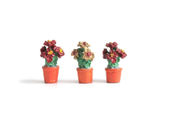 Vintage 1:12 Miniature Dollhouse Set of 3 Potted Poinsettia Plants
