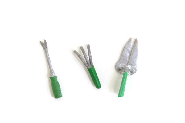Vintage 1:12 Miniature Dollhouse Garden Tool Set with Clippers, Rake