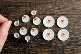 Vintage 1:12 Miniature Dollhouse White Plastic 12 Piece Dish Set with Red Flower, Service for 4