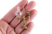 Artisan-Made Vintage 1:12 Miniature Dollhouse Gold Brass Oil Lamp with Clear Glass Hurricane