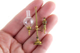 Artisan-Made Vintage 1:12 Miniature Dollhouse Gold Brass Oil Lamp with Clear Glass Hurricane