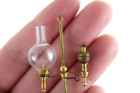 Artisan-Made Vintage 1:12 Miniature Dollhouse Gold Brass Oil Lamp with Clear Glass Hurricane