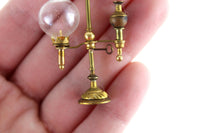 Artisan-Made Vintage 1:12 Miniature Dollhouse Gold Brass Oil Lamp with Clear Glass Hurricane