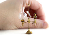 Artisan-Made Vintage 1:12 Miniature Dollhouse Gold Brass Oil Lamp with Clear Glass Hurricane