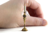 Artisan-Made Vintage 1:12 Miniature Dollhouse Gold Brass Oil Lamp with Clear Glass Hurricane