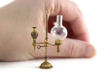 Artisan-Made Vintage 1:12 Miniature Dollhouse Gold Brass Oil Lamp with Clear Glass Hurricane