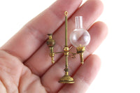 Artisan-Made Vintage 1:12 Miniature Dollhouse Gold Brass Oil Lamp with Clear Glass Hurricane