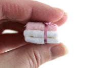 Artisan-Made Vintage 1:12 Miniature Dollhouse White & Pink Bath Towel Set by Cookie & Sunny
